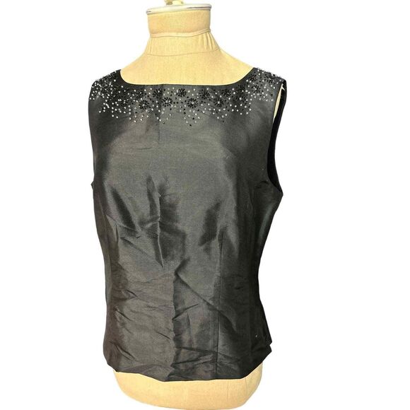 Kate Hill Petite Black Silk Beaded Embellished Shell Top NWT Size 8P - Picture 1 of 3